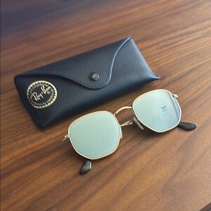 Ray-Ban Mirrored Hexagonal Gold Frame Sunglasses